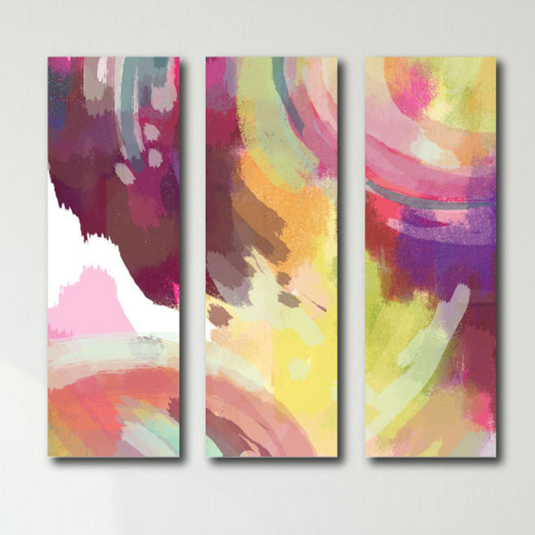 Brayden Studio® Abstract Pink 3 Piece Wrapped Canvas Graphic Art